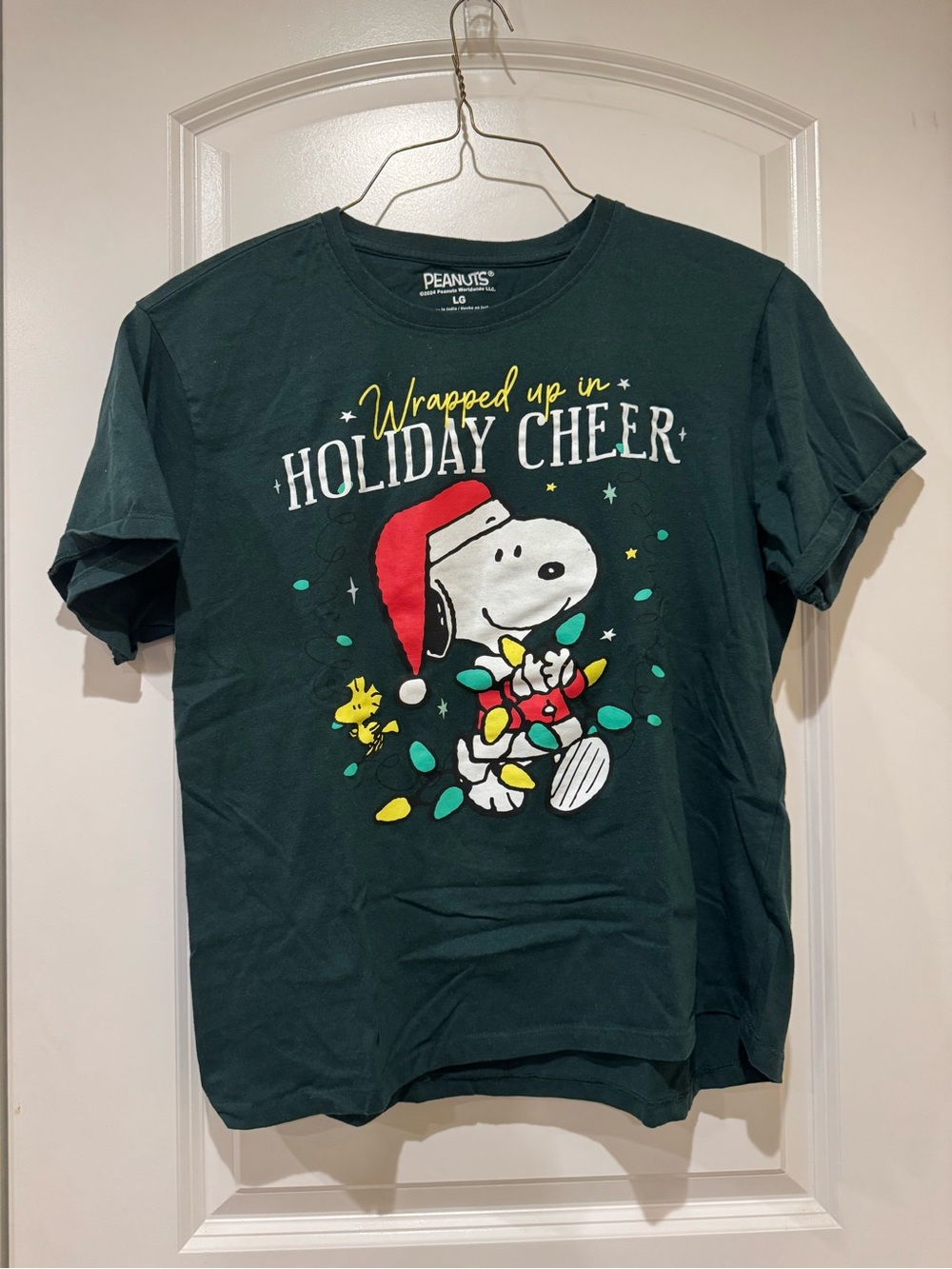 Peanuts Snoopy Holiday Cheer Dark Green Graphic Tee